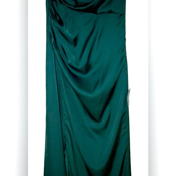 NWT Lulus Dreaming of Elegance Emerald Satin One-Shoulder Maxi Dress, Size Small - Picture 9 of 15